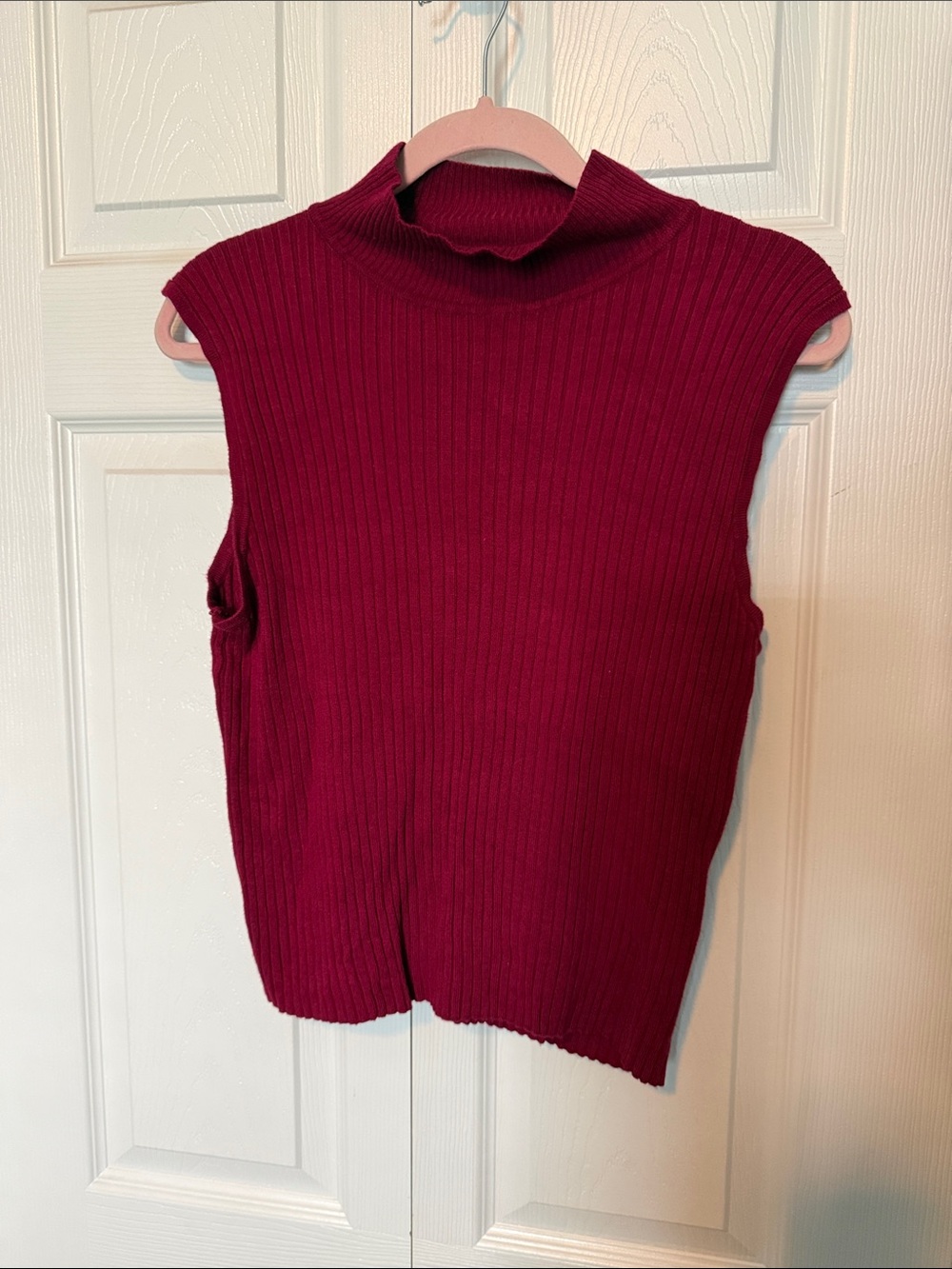 Mock Neck Ribbed Sleeveless Tank Top - Wine